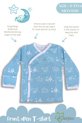 Shiny Moon and Star front open side snap full sleeves into T-shirt - Sky blue